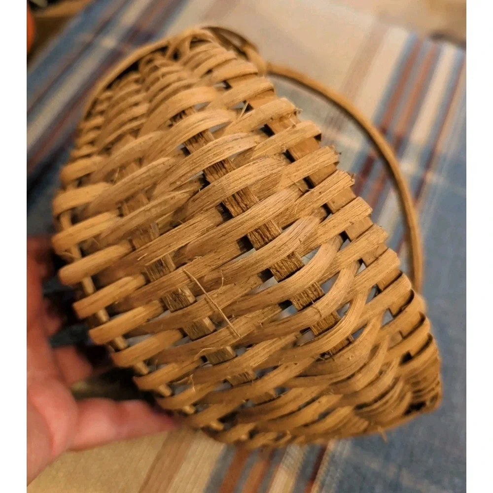 Vintage Primitive Miniature Woven Splint Basket with Bentwood Handle